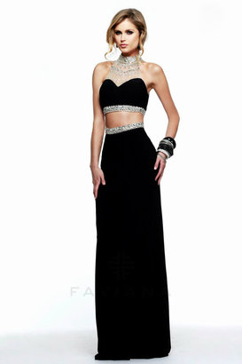 Faviana Bejeweled Illusion Two-Piece Long Evening Gown S7511