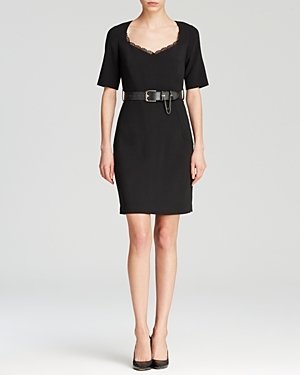 Adrianna Papell Lace Trim Belted Dress