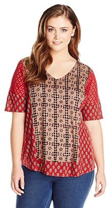 Lucky Brand Women's Plus-Size Mixed Woodblock Top