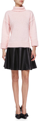 Kate Spade Shimmer Knit Turtleneck & Leather Flare Circle Skirt