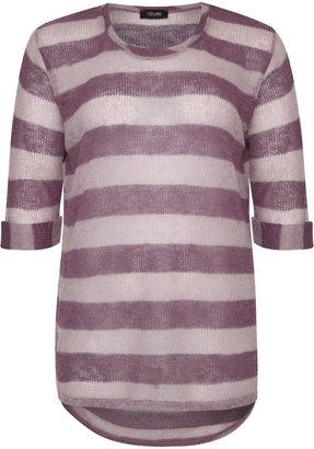 Yours Clothing Purple Tonal Striped Loose Knitted  3/4 Length Sleeve Jumper