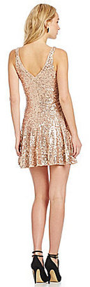 GUESS V-Neck Sequined Fit-and-Flare Dress