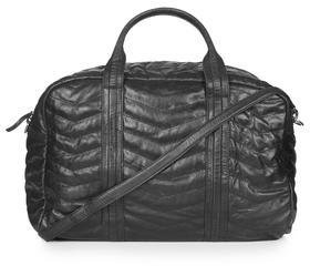 Topshop Womens Leather Zig-Zag Quilted Luggage Bag - Black
