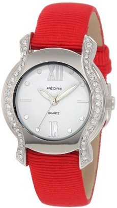 Pedre Women's 6400SX Silver-Tone/ Red Grosgrain Strap Watch