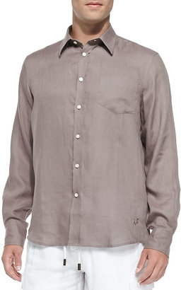 Vilebrequin Linen Long-Sleeve Shirt, Medium Brown