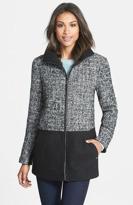 Ellen Tracy Colorblock Tweed Front Zip Coat