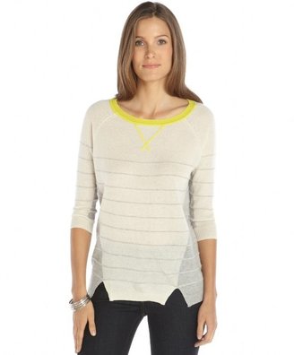Autumn Cashmere grey and beige cashmere sailor striped detail long sleeve sweater