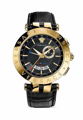 Versace V-Race Round Yellow Gold PVD Watch with Black Dial, 46mm