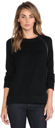 Vince Leather Trim Textured Sweater