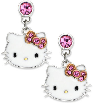 Hello Kitty Sterling Silver Crystal and Enamel Charm Drop Earrings