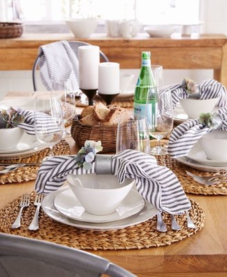 Crate & Barrel Liam Grey Striped Linen Cloth Dinner Napkin