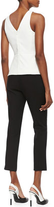 Tibi City Stretch Colorblocked Cropped Pants, Black/Ivory