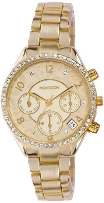 Monsoon Gold Tone Stone Set Chronograph Ladies Watch