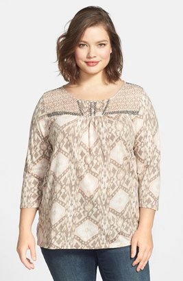 Lucky Brand Studded Mixed Print Top (Plus Size)