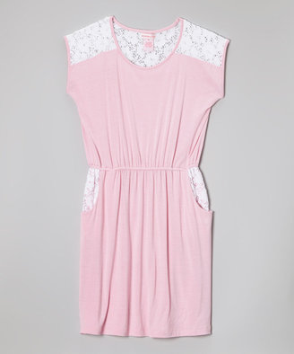 Design History Tickled Pink & White Lace Drape Dress - Girls