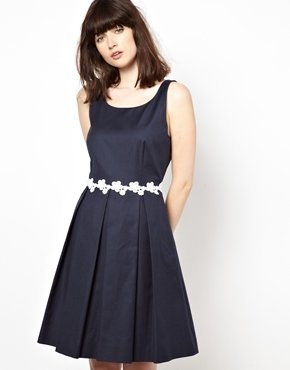 Jaeger Boutique by Pique Dress with Floral Waistband - Navy