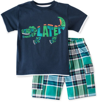 Kids Headquarters 2-Piece Little Boys' Gator Tee & Plaid Shorts Set