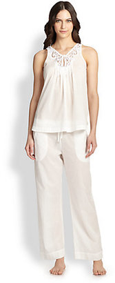 Oscar de la Renta Sleepwear Lace-Trimmed Cotton Pajamas