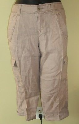 LOFT NWT TAN linen cargo cropped pants capris knee length