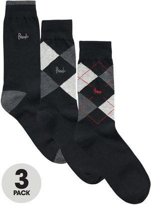 Pringle Mens Argyle Socks (3 Pack) - Black