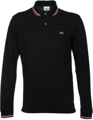 Lacoste Slim Fit Black, Red & Grey Long Sleeved Pique Polo Shirt