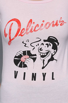 womens Delicious Vinyl logo pink cap sleeve t-shirt
