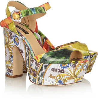Dolce & Gabbana Printed patent-leather platform sandals