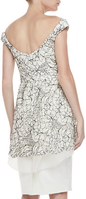 Lela Rose Embroidered Off-Shoulder Tiered Dress