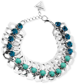 GUESS Silver-Tone Chain and Blue Stone Bracelet