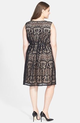 Adrianna Papell Belted Lace Fit & Flare Dress (Plus Size)