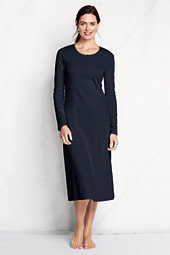 Classic Women's Petite Long Sleeve Midcalf Nightgown-Navy Leaves