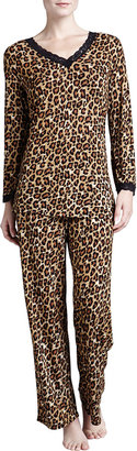 Natori Leopard-Print Lace-Trim Pajamas