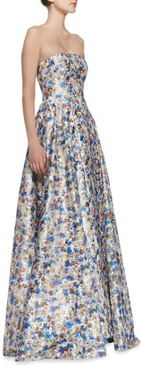 Alice + Olivia Dreema Strapless Printed Floral Gown