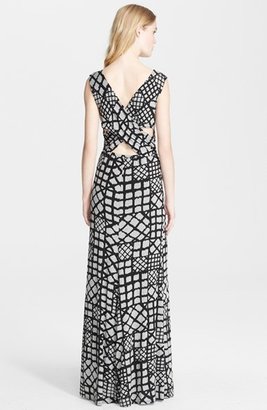 Tracy Reese Cross Back Geometric Print Jersey Maxi Dress