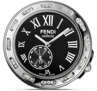 Fendi Round Selleria Stainless Steel Round Watch Head with Diamonds, 37mm