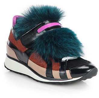 Pierre Hardy Mixed Media Fur-Front Sneakers
