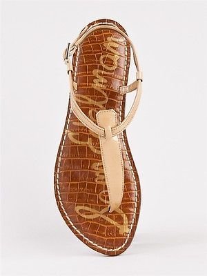 Sam Edelman NEW GIGI Women Casual T-Strap Thong Flat Sandal sz Almond Patent