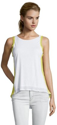 Heather white and citron knit lace trim boatneck tank