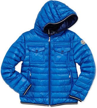 Moncler Clovis Hooded Quilted Jacket, Navy, Sizes 8-10