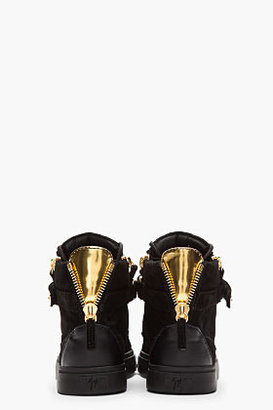 Giuseppe Zanotti Black Suede Gold-Trimmed August Sneakers