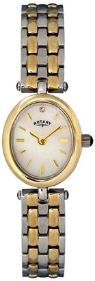 Rotary Oval Mother of Pearl Dial Two Tone Gold Bracelet Ladies Watch