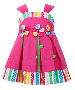 Bonnie Jean Girls' 2T-4T Pink Woven Dress with Flower Applique