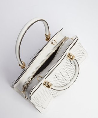 Tod's White Leather Fringed Small Handbag