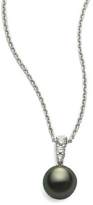 Mikimoto Morning Dew 10MM Black South Sea Cultured Pearl, Diamond & 18K White Gold Pendant Necklace