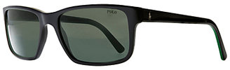 Polo Ralph Lauren PH4076 Polo Player Rectangular Sunglasses, Shiny Black