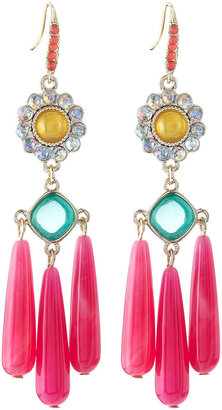 Lydell NYC Floral Crystal Chandelier Earrings, Pink/Green/Yellow