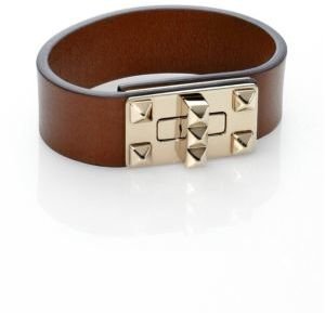 Valentino Rockstud Leather Turn-Lock Bracelet