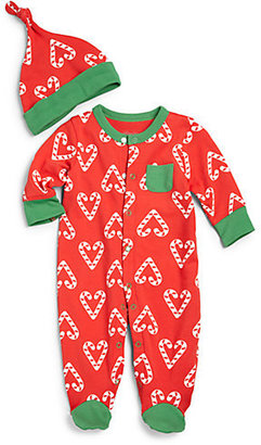 Offspring Infant Girl's Candy Cane Two-Piece Footie & Hat Set