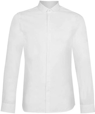 Topman White Textured Curve Collar Long Sleeve Smart Shirt