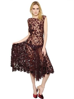 Nina Ricci Embellished Floral Lace Viscose Dress